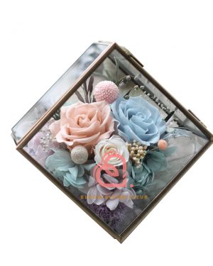 六角形保鮮花禮盒(粉藍色)