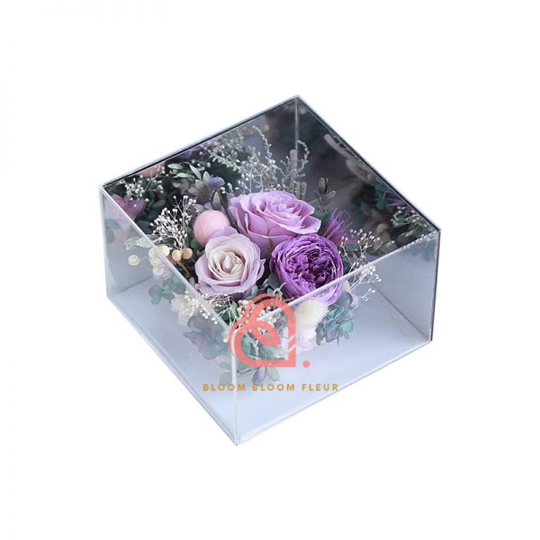 鏡面四邊形保鮮花禮盒(紫色)