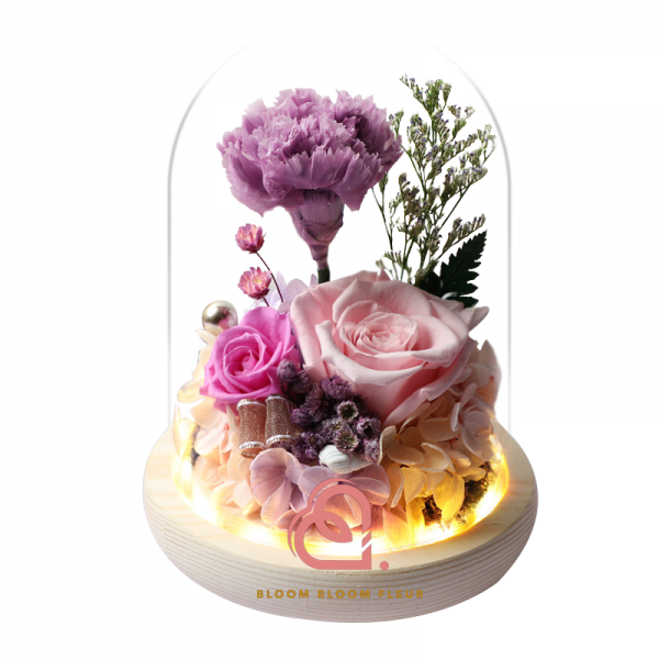 玫瑰及康乃馨玻璃罩(紫色)