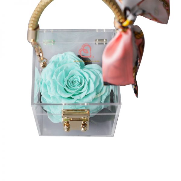 單支玫瑰保鮮花透明禮盒(藍綠色)
