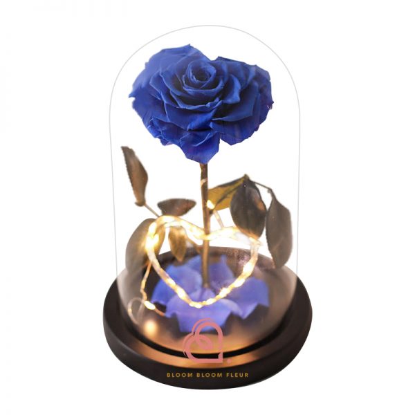 單支心形保鮮花玫瑰玻璃罩(藍色)